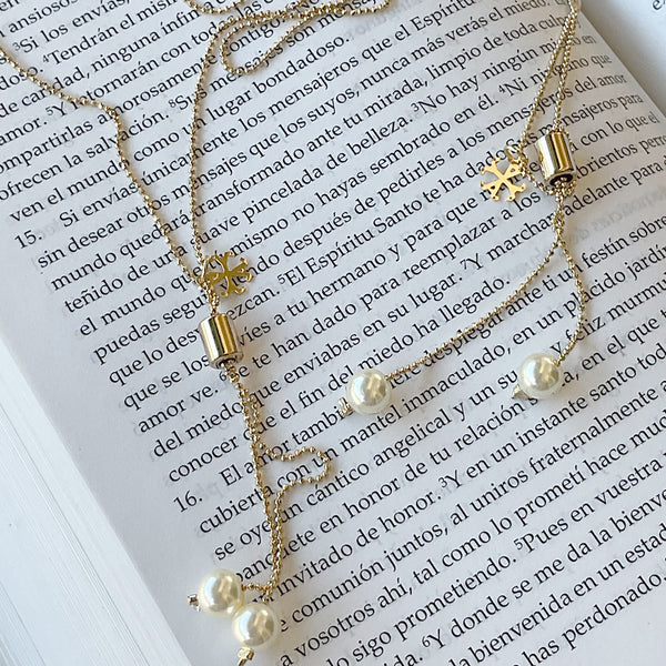 Collar ajustable de mini beads con dos Perlas, 18k Gold Filled