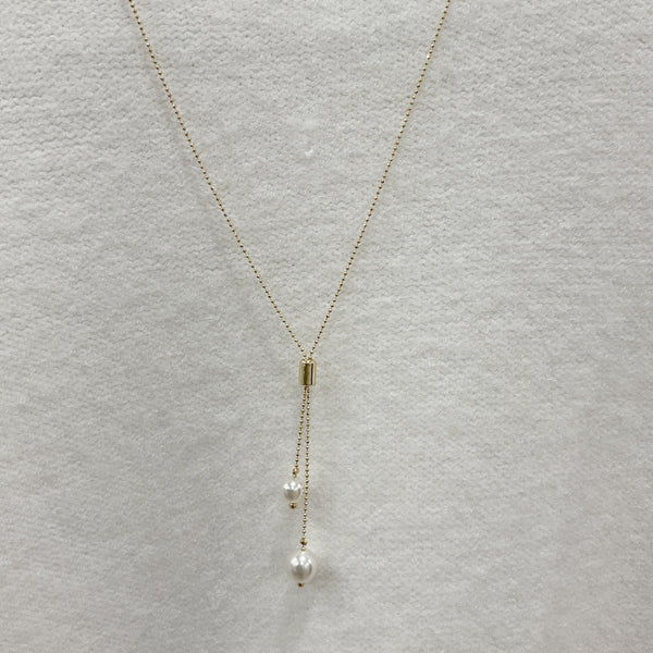 Collar ajustable de mini beads con dos Perlas, 18k Gold Filled