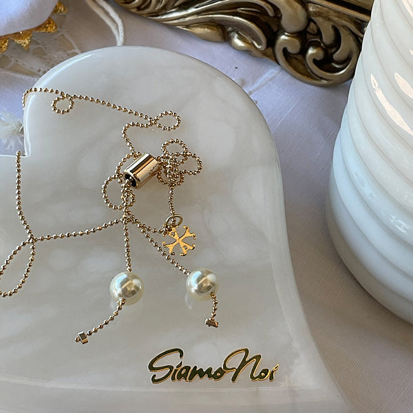 Collar ajustable de mini beads con dos Perlas, 18k Gold Filled
