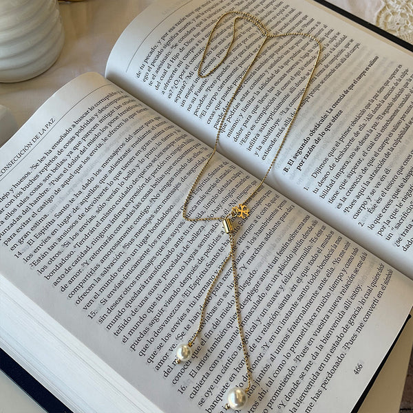Collar ajustable de mini beads con dos Perlas, 18k Gold Filled
