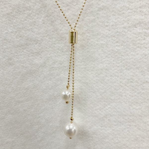 Collar ajustable de mini beads con dos Perlas, 18k Gold Filled