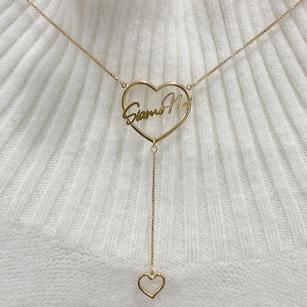Collar de Corazón con Siamo Noi Name y mini corazón en 18k Gold Filled, medida de 41 a 45cm