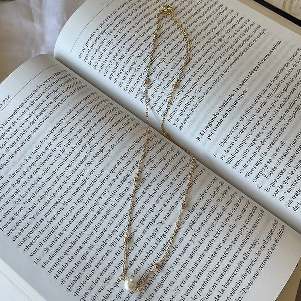 Collar con beads y una Perla de 7.5mm, 18k Gold Filled, medida 43 a 48cm