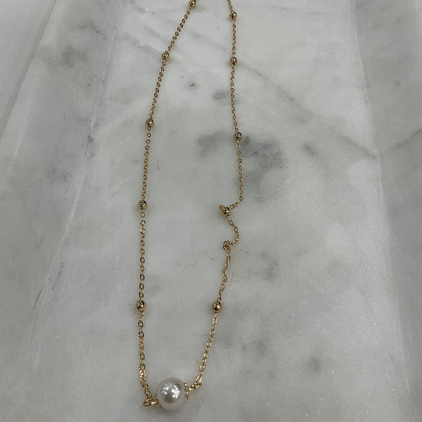 Collar con beads y una Perla de 7.5mm, 18k Gold Filled, medida 43 a 48cm