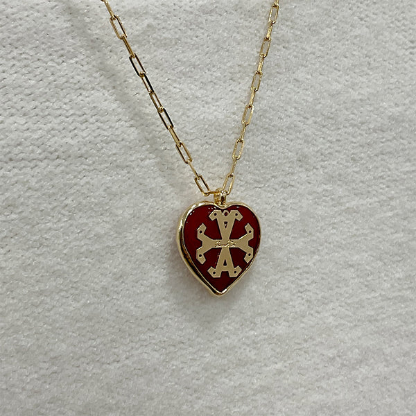 Dije de corazon cristal de Murano, color rojo con borde y simbolo Siamo Noi en 18k Gold Filled, medida 2.5 x 2.7cm