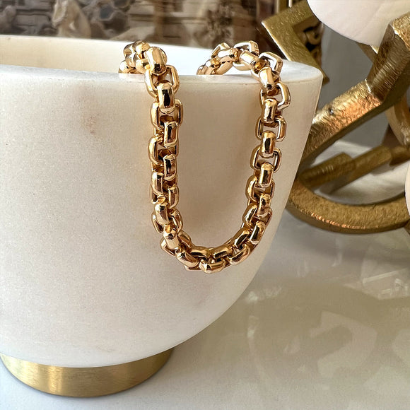 Pulsera de cadena rounded de 4mm, 18k Gold Filled, medida 18cm. Disponible en set con Collar