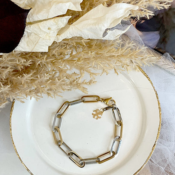 Pulsera de acero Dorada y Plateado gruesa.