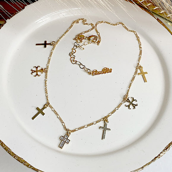 Collar choker con cruz y símbolo Siamo Noi de 14”