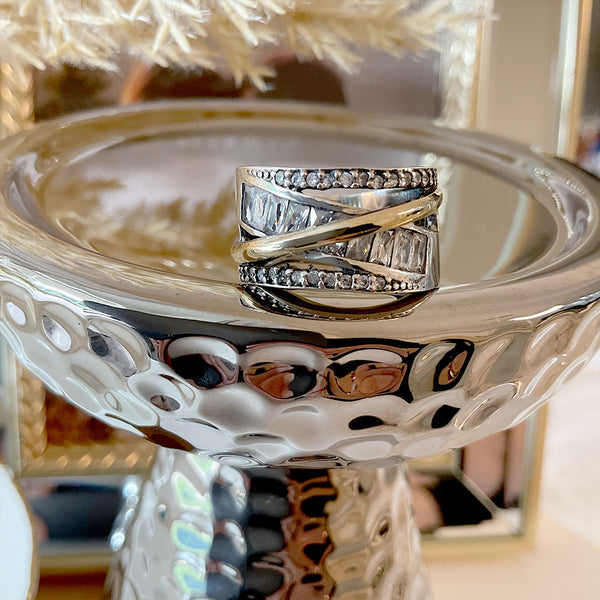 Anillo de plata 925 con oro de 14k medida 7Anillo de Plata 925 y oro 14k con circones y piedras cristalinas medida 7 1/2